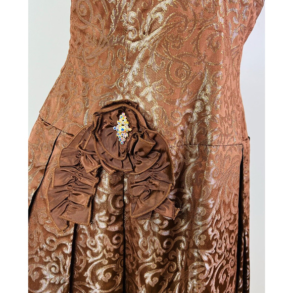 Jessica McClintock Brown V‎ Neck Ruffle Hem Rhinestone Dress Size 12 - Picture 2 of 12